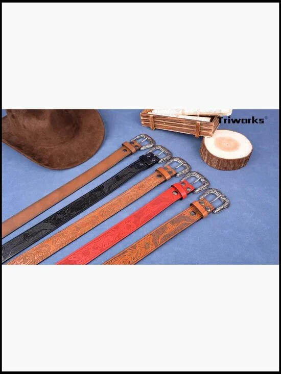 Vintage Western Belt Adjustable Floral Buckle PU Leather Cowboy Cowgirl Style - Picture 7 of 7